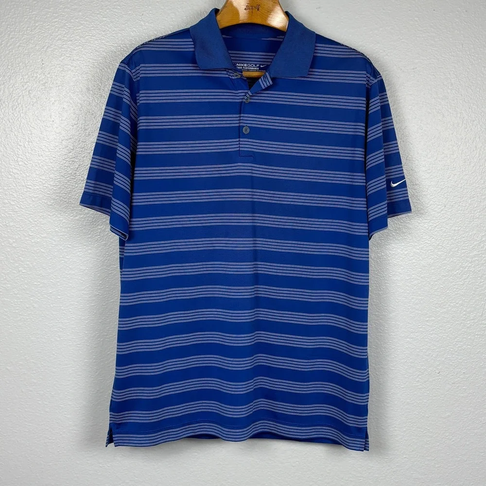 Nike Golf Dri-FIT Tour Performance‎ Blue Stripe Polo Shirt Mens Large